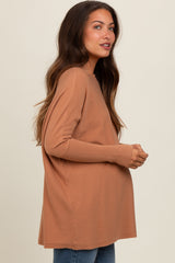 Brown Soft Knit Boatneck Dolman Sleeve Maternity Sweater