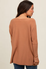 Brown Soft Knit Boatneck Dolman Sleeve Maternity Sweater