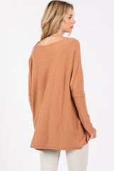 Brown Soft Knit Boatneck Dolman Sleeve Sweater