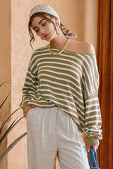 Olive Striped Maternity Sweater