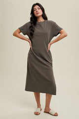 Charcoal Basic Side Slit Maternity Midi Dress