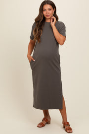 Charcoal Basic Side Slit Maternity Midi Dress