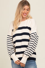 Navy Mixed Striped Maternity Knit Sweater