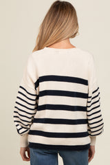 Navy Mixed Striped Maternity Knit Sweater