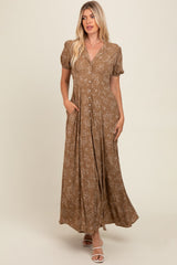 Brown Floral Button Down Maxi Dress