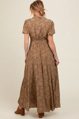 Brown Floral Button Down Maternity Maxi Dress