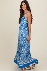 Blue Paisley Cutout Back Maternity Maxi Dress