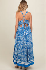 Blue Paisley Cutout Back Maternity Maxi Dress