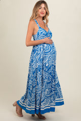 Blue Paisley Cutout Back Maternity Maxi Dress