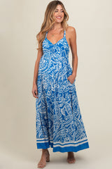 Blue Paisley Cutout Back Maternity Maxi Dress