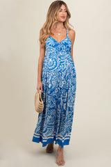 Blue Paisley Cutout Back Maternity Maxi Dress