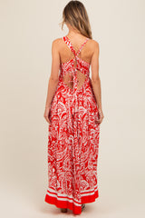 Red Paisley Cutout Back Maxi Dress