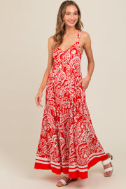 Red Paisley Cutout Back Maxi Dress