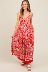 Red Paisley Cutout Back Maxi Dress