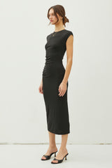 Back Side Ruched Midi Dress