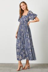 Navy Floral Mesh Overlay Maxi Dress