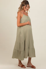 Olive Tiered Hem Maternity Midi Dress