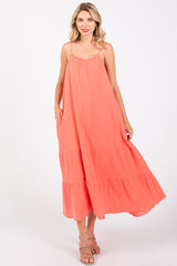 Coral Tiered Hem Maternity Midi Dress