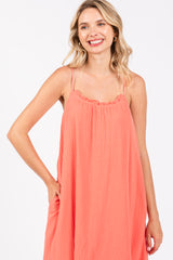 Coral Tiered Hem Midi Dress