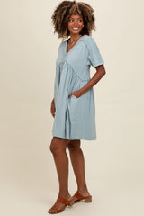 Teal Button Accent Cut Hem Detail Dress