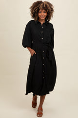 Black Button Down Midi Dress