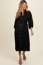 Black Button Down Maternity Midi Dress