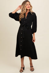 Black Button Down Maternity Midi Dress