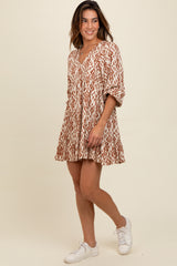 Cream Printed Mini Dress