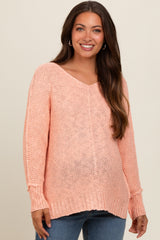 Peach Chunky Knit Side Slit Maternity Sweater