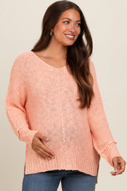 Peach Chunky Knit Side Slit Maternity Sweater