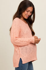 Peach Chunky Knit Side Slit Maternity Sweater