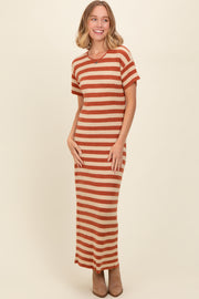 Rust Striped Knit Midi Dress