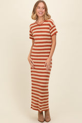 Rust Striped Knit Maternity Midi Dress