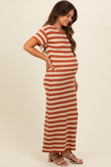 Rust Striped Knit Maternity Midi Dress