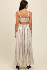 Cream Striped Back Cut Out Maxi Dress