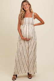 Cream Striped Back Cut Out Maternity Maxi Dress