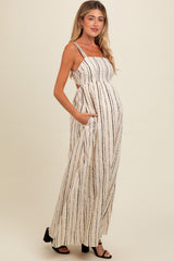 Cream Striped Back Cut Out Maternity Maxi Dress