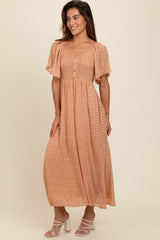 Peach Floral Smocked Button Accent Maternity Maxi Dress