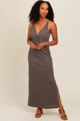 Charcoal V-Neck Side Slit Maxi Dress