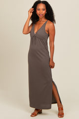 Charcoal V-Neck Side Slit Maxi Dress