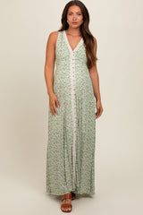 Green Floral Crochet Trim Button Down Maternity Maxi Dress