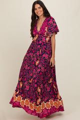 Navy Blue Mixed Floral Maxi Dress