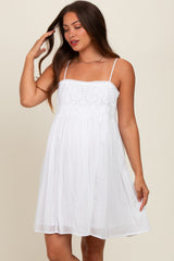 White Eyelet Lace Babydoll Maternity Mini Dress