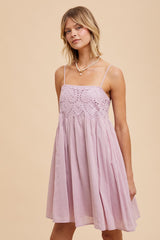 Lavender Eyelet Lace Babydoll Mini Dress