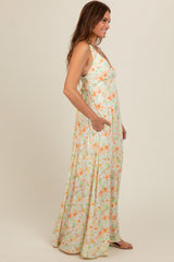 Peach Floral Crisscross Back Maxi Dress