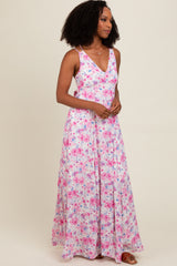 Magenta Floral Crisscross Back Maxi Dress