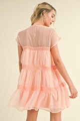 Blush Tiered Crochet Trim Mini Dress