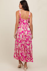 Fuchsia Floral Smocked Tiered Midi Dress