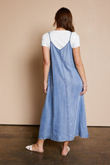 Blue Chambray Pocketed Maxi Dress