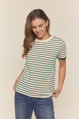 Deep Teal Striped Short Sleeve Top